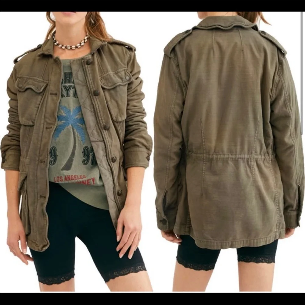 Free People Oversized Not Your Brother's Surplus Jacket in Olive size XS - Picture 1 of 7